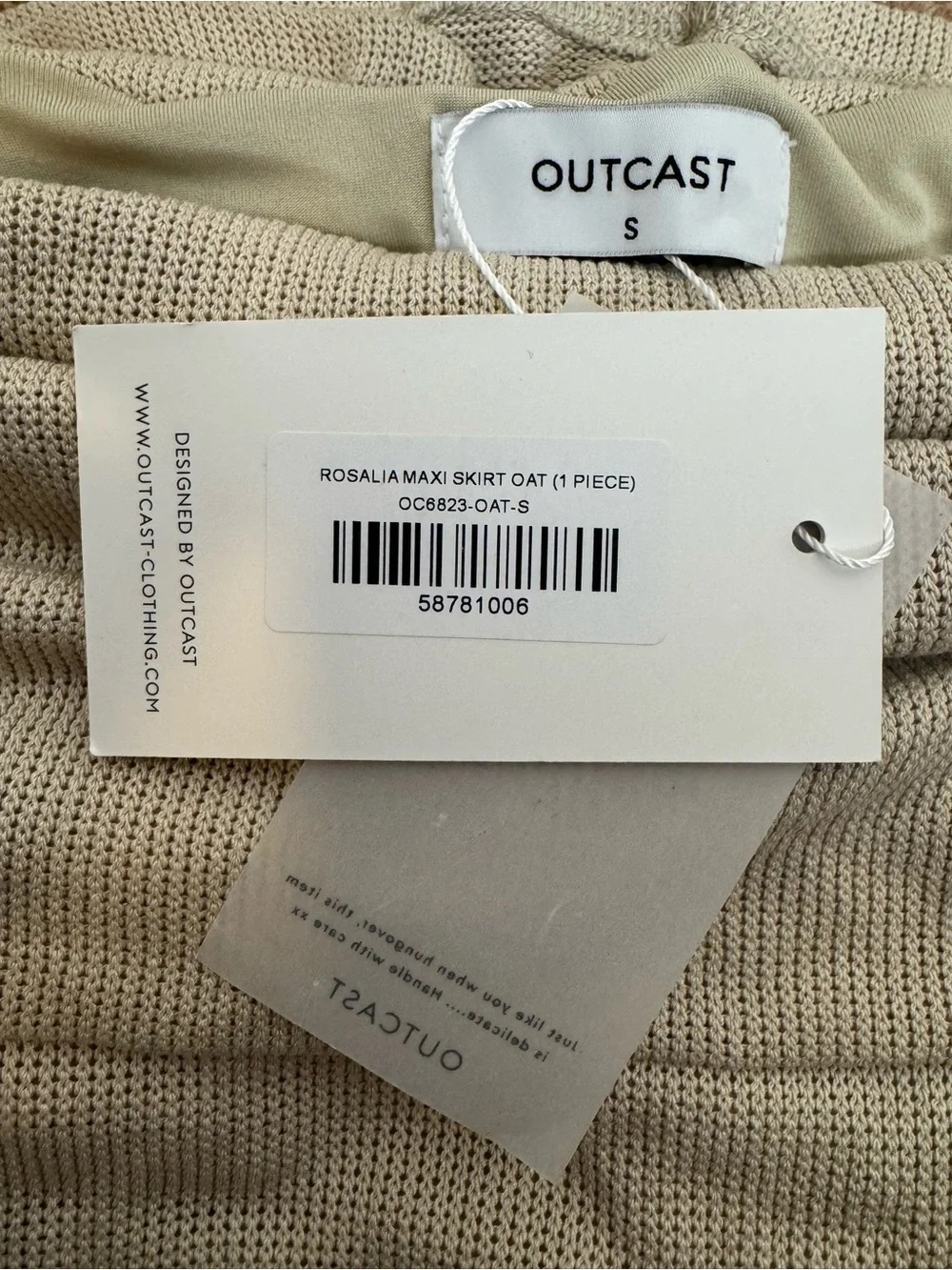 Outcast Clothing Rosalia Knit Maxi Skirt Oat Beige Small NWT